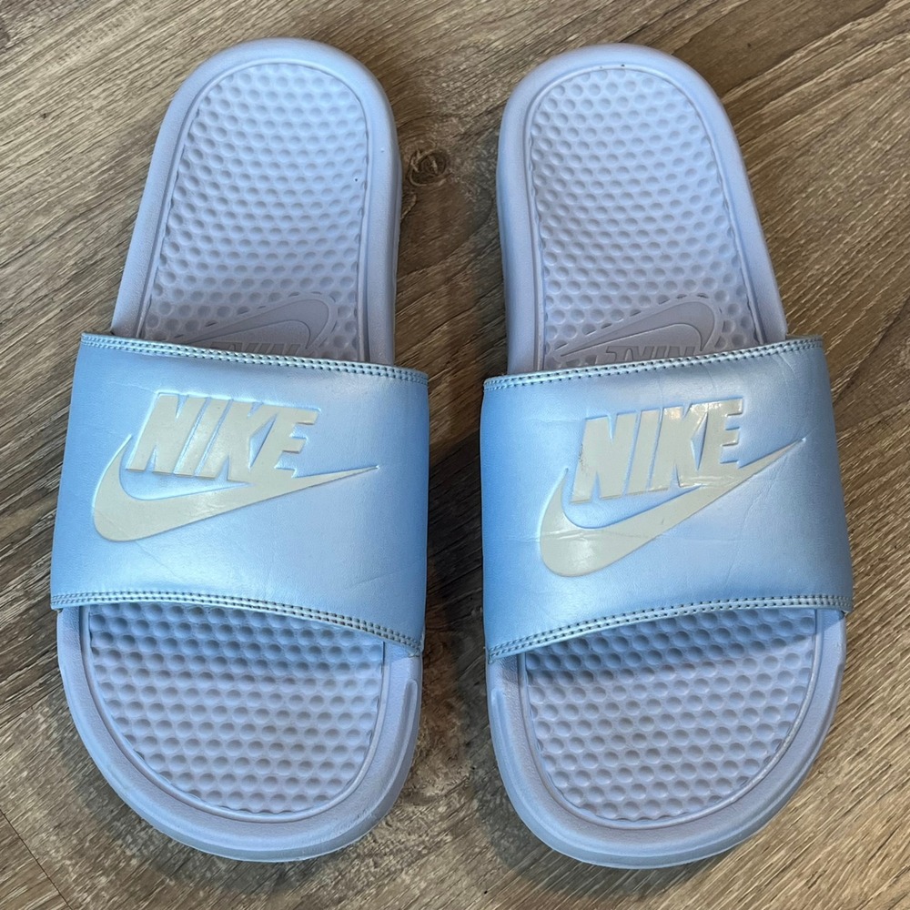 Nike Benassi JDI Slides Light Blue Athletic Sandals 343881-407 Womens 11